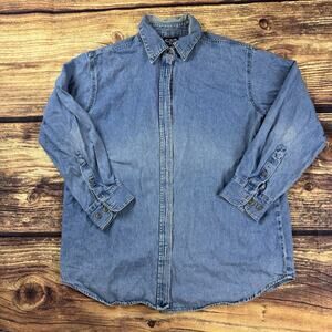 Three Rivers Womens Shirt Medium Blue Denim Long Sleeve Button Up Adult XL Y2K
